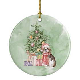 Beagle Puppy Christmas Presents and Tree Ceramic Ornament Christmas Tree Hanging Decorations for Home Christmas Holiday, Party, Gift, 3 in, Multicolor