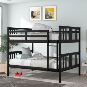 Full over Full Bunk Bed with Ladder for Bedroom, Guest Room Furniture-Espresso