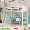 Solid Wood Twin Size Loft Bed with Ladder(White)