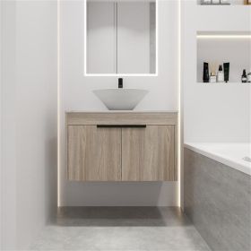 30''Modern Design Float Bathroom Vanity With Ceramic Basin Set,Wall Mounted White Oak Vanity With Soft Close Door,KD-Packing,KD-Packing,2 Pieces Parce