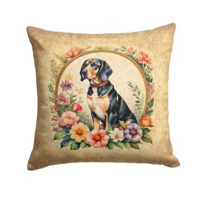 American English Coonhound and Flowers Throw Pillow Machine Washable, Indoor Outdoor Decorative Pillow for Couch, Bed or Patio, 14Hx14W