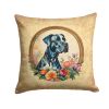 Great Dane and Flowers Throw Pillow Machine Washable, Indoor Outdoor Decorative Pillow for Couch, Bed or Patio, 14Hx14W