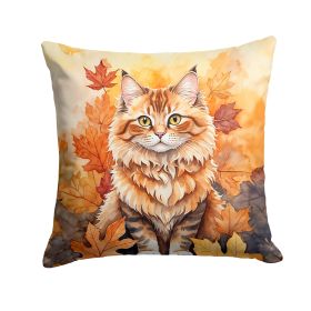 Skookum Cat in Fall Leaves Throw Pillow Machine Washable, Indoor Outdoor Decorative Pillow for Couch, Bed or Patio, 14Hx14W