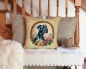 Great Dane and Flowers Throw Pillow Machine Washable, Indoor Outdoor Decorative Pillow for Couch, Bed or Patio, 14Hx14W