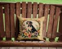 American English Coonhound and Flowers Throw Pillow Machine Washable, Indoor Outdoor Decorative Pillow for Couch, Bed or Patio, 14Hx14W