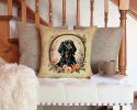 Black and Tan Coonhound and Flowers Throw Pillow Machine Washable, Indoor Outdoor Decorative Pillow for Couch, Bed or Patio, 14Hx14W