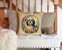 Havanese and Flowers Throw Pillow Machine Washable, Indoor Outdoor Decorative Pillow for Couch, Bed or Patio, 14Hx14W