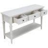 Classic Retro Style Console Table with Three Top Drawers and Open Style Bottom Shelf, Easy Assembly (Antique White)