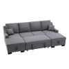 Upholstery Sleeper Sectional Sofa with Double Storage Spaces, 2 Tossing Cushions, Grey