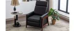 Wood-Framed PU Leather Recliner Chair Adjustable Home Theater Seating with Thick Seat Cushion and Backrest Modern Living Room Recliners, Black(Old SKU