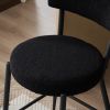 Set of 2 modern teddy fabric upholstered bar stools - Metal base high stool - Suitable for kitchen, dining and living room - Black - Stylish and comfo