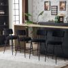 Set of 2 modern teddy fabric upholstered bar stools - Metal base high stool - Suitable for kitchen, dining and living room - Black - Stylish and comfo