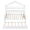 Wooden Full Size House Bed with Twin Size Trundle,Kids Bed with Shelf, White