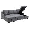 Upholstery Sleeper Sectional Sofa with Double Storage Spaces, 2 Tossing Cushions, Grey