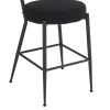 Set of 2 modern teddy fabric upholstered bar stools - Metal base high stool - Suitable for kitchen, dining and living room - Black - Stylish and comfo