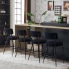 Set of 2 modern teddy fabric upholstered bar stools - Metal base high stool - Suitable for kitchen, dining and living room - Black - Stylish and comfo