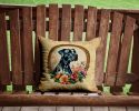 Great Dane and Flowers Throw Pillow Machine Washable, Indoor Outdoor Decorative Pillow for Couch, Bed or Patio, 14Hx14W