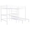 Full Over Twin Metal Bunk Bed with Built-in Desk, Shelves and Ladder, White