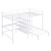 Full Over Twin Metal Bunk Bed with Built-in Desk, Shelves and Ladder, White