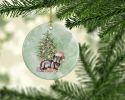 Dachshund Black Tan Puppy Christmas Presents and Tree Ceramic Ornament Christmas Tree Hanging Decorations for Home Christmas Holiday, Party, Gift, 3 i