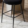 Set of 2 modern teddy fabric upholstered bar stools - Metal base high stool - Suitable for kitchen, dining and living room - Black - Stylish and comfo