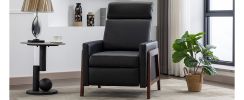 Wood-Framed PU Leather Recliner Chair Adjustable Home Theater Seating with Thick Seat Cushion and Backrest Modern Living Room Recliners, Black(Old SKU