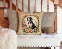 American English Coonhound and Flowers Throw Pillow Machine Washable, Indoor Outdoor Decorative Pillow for Couch, Bed or Patio, 14Hx14W