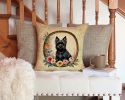 Cairn Terrier and Flowers Throw Pillow Machine Washable, Indoor Outdoor Decorative Pillow for Couch, Bed or Patio, 14Hx14W