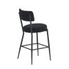 Set of 2 modern teddy fabric upholstered bar stools - Metal base high stool - Suitable for kitchen, dining and living room - Black - Stylish and comfo