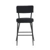 Set of 2 modern teddy fabric upholstered bar stools - Metal base high stool - Suitable for kitchen, dining and living room - Black - Stylish and comfo