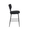 Set of 2 modern teddy fabric upholstered bar stools - Metal base high stool - Suitable for kitchen, dining and living room - Black - Stylish and comfo