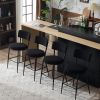 Set of 2 modern teddy fabric upholstered bar stools - Metal base high stool - Suitable for kitchen, dining and living room - Black - Stylish and comfo