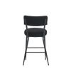 Set of 2 modern teddy fabric upholstered bar stools - Metal base high stool - Suitable for kitchen, dining and living room - Black - Stylish and comfo