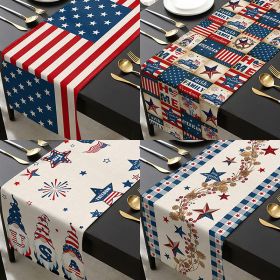 1PC Rectangle Linen Blend Striped Table Runners; Independence Day Home Decoration (Color: Style 7, size: 33*183cm)