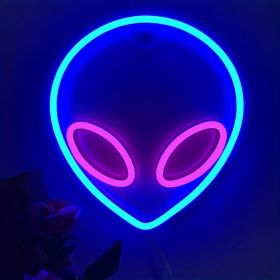 1pc Alien Shape LED Neon Sign, USB & Battery Powered Novelty Neon Mini Night Light, Novelty Wall Lamp With 1pc Hook For Bedroom Kids Room Party Home W (Color: Inner Yellow And Outer Powder)