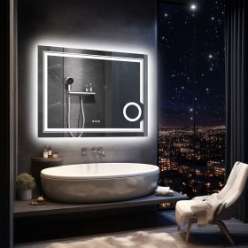 Wisfor LED Lighted Smart Bathroom Mirror 3X Lighted Magnifier Wall Mounted White Light Front Backlit Dimmable Anti-Fog (Color: 700cm x 900cm)