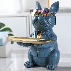 French Bulldog Sculpture Dog Statue Jewelry Storage Table Decoration Home Decor Coin Piggy Bank Storage Tray Home Art Statue (Color: Blue)