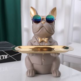 French Bulldog Sculpture Dog Statue Jewelry Storage Table Decoration Home Decor Coin Piggy Bank Storage Tray Home Art Statue (Color: Light Brown)