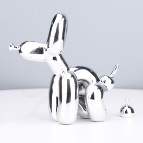 Animals Figurine Resin Cute Squat Poop Balloon Dog Shape Statue Art Sculpture Figurine Craftwork Tabletop Home Decor Accessories (Color: Electroplating silve, size: S)