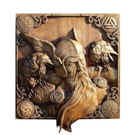 Wood Odin Ravens Viking Mythology Icon Wall Sculptures Norse Wood Pagan Gods Carving Wall Hanging Decor For Home & Kitchen (Color: A)