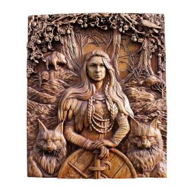 Wood Odin Ravens Viking Mythology Icon Wall Sculptures Norse Wood Pagan Gods Carving Wall Hanging Decor For Home & Kitchen (Color: C)