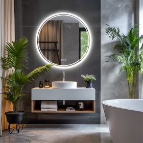 Bathroom Mirror with LED Lights Circle Backlit Illuminated Wall Mounted Lighted Mirror Anti-Fog 3 Colors Change IP65 Dimmable (Color: 24x24 inch)