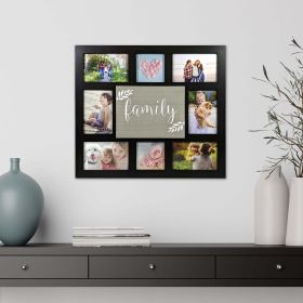 8-Opening Plaque Sentiment Collage Picture Frame, Black (Color: Black)