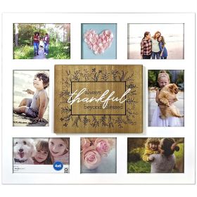 8-Opening Plaque Sentiment Collage Picture Frame, Black (Color: White)