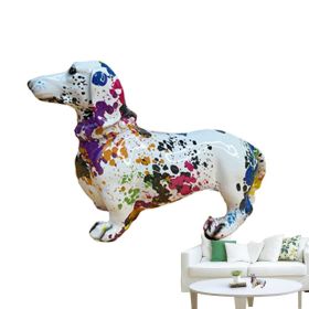 Colorful Dachshund Statue Colorful Dachshund Dog Figurine Graffiti Dachshund Dog Sculpture Animal Statue Art Figurine For Living (Color: B)