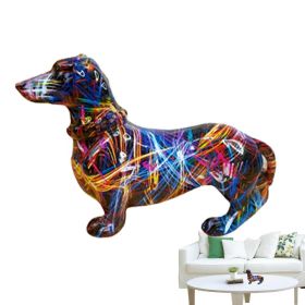 Colorful Dachshund Statue Colorful Dachshund Dog Figurine Graffiti Dachshund Dog Sculpture Animal Statue Art Figurine For Living (Color: A)