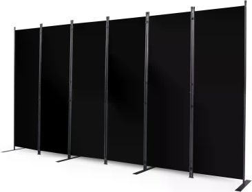 Room Divider 6 Panel Folding Privacy Screens With Wider Support Feet Partition Separator Home Decor Garden (Color: Black)