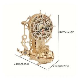 New 3D DIY Wood Clock Puzzle Jigsaw Vintage Deer Clock Model Creative Assembled Puzzle Toys Gifts For Adults Gift Table Decor (Color: Pirate Ship)