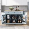 Kitchen Cart with Rubber wood Drop-Leaf Countertop ,Cabinet door internal storage racks,Kitchen Island on 5 Wheels with Storage Cabinet and 3 Drawers