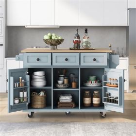 Kitchen Cart with Rubber wood Drop-Leaf Countertop ,Cabinet door internal storage racks,Kitchen Island on 5 Wheels with Storage Cabinet and 3 Drawers (Color: as picture)